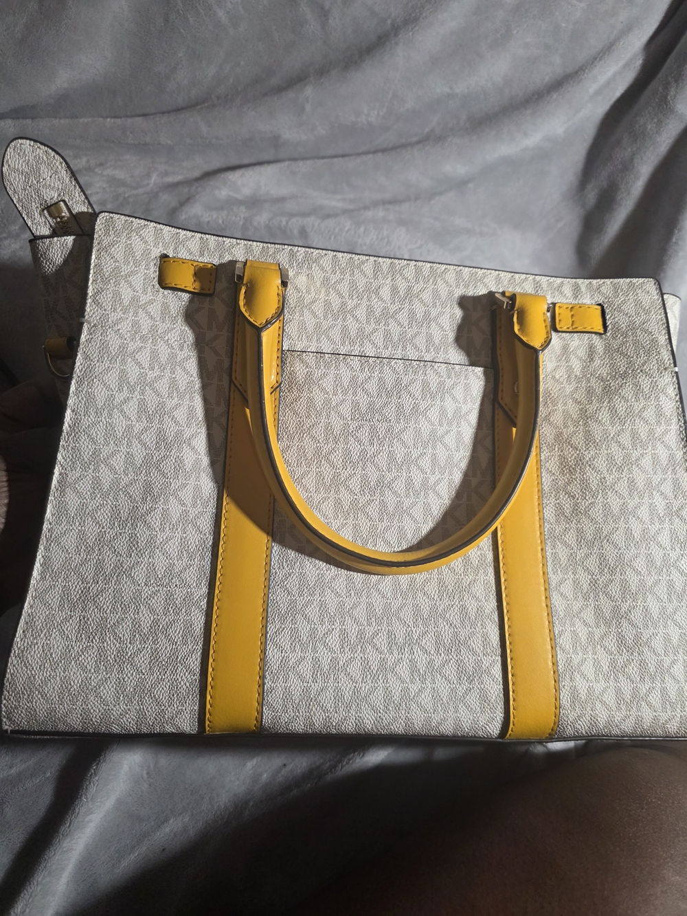 Michael Kors Cream Signature Tote with Yellow Trim